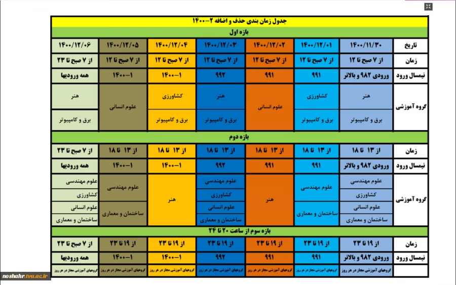 جدول زمان حذف و اضافه 2