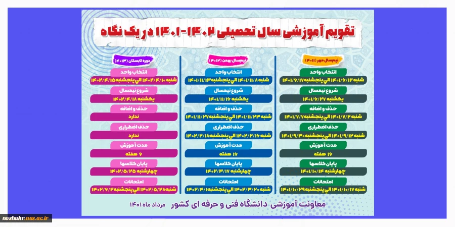 تقویم آموزشی سال تحصیلی 1402-1401 2